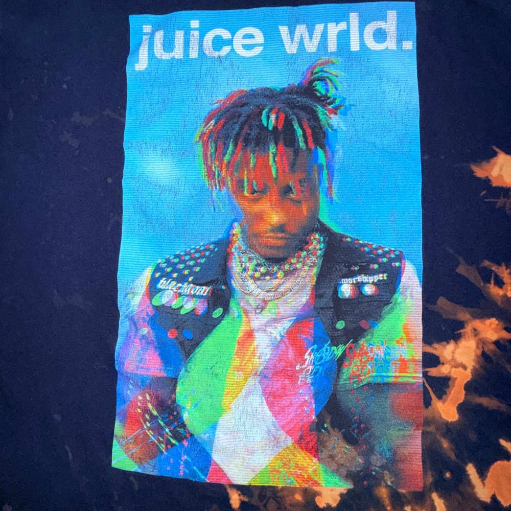 999 Juice Wrld T-Shirt Mens XL Bleach Tie Dye Black Graphic Rap Tee
